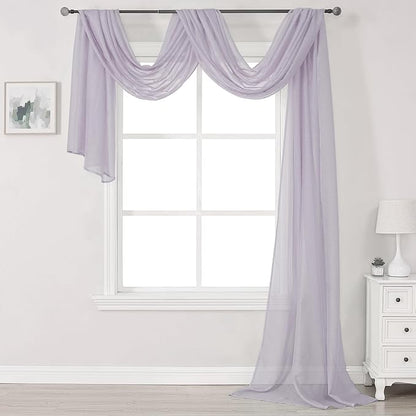 DONREN Lavender Purple Luxury Semi Sheer Window Scarf for Outdoor Decoration - Add Beautiful Elegant Effect to Curtain Drapes (1 Panel 34 by 216 Inch)