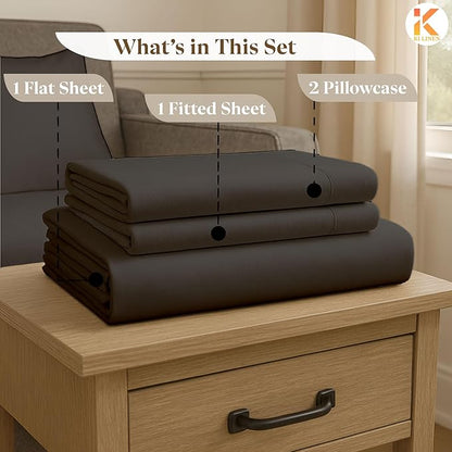 Sleeper Sofa Bed Sheet Set - Queen Size 4 PC's Sheet Set Sofa Bed Sheets - 100% Cotton 400 Thread Count Sofa Sheets - Sleeper Sofa Sheets - Fits Mattresses Up to 6" Drop - Dark Grey