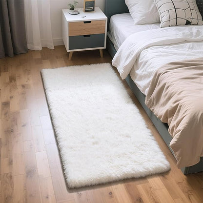 Fluffy Rug Shaggy Area Rug, White 2x4 Area Rugs for Bedroom, Small Bedside Rug, Soft Fluffy Shaggy Entryway Throw Rugs for Living Room Bedroom Kids Room Home Decor