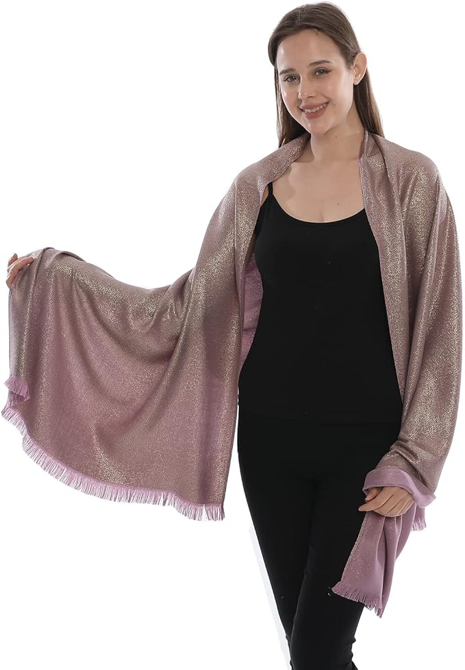LMVERNA Women's Sparkling Metallic Soft Pashmina Shawls and Wraps Scarf in Solid Colors