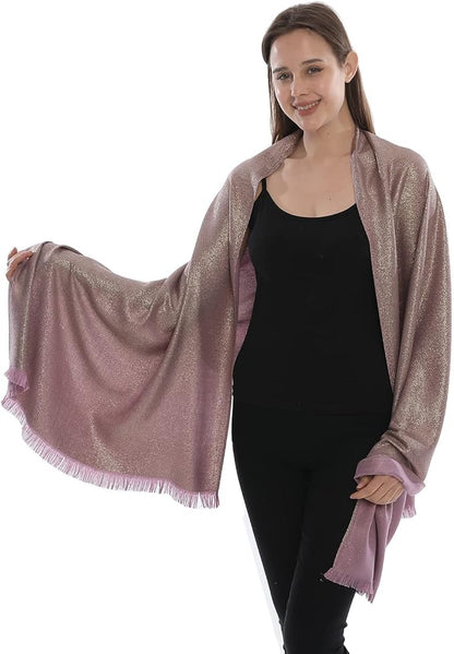 LMVERNA Women's Sparkling Metallic Soft Pashmina Shawls and Wraps Scarf in Solid Colors
