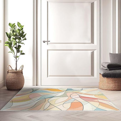 2x3 Colorful Entryway Area Rug Blue White Pink Yellow Bathroom Rug Non Slip Machine Washable Low Pile Small Carpet Kitchen Bedroom Door Mat Entrance