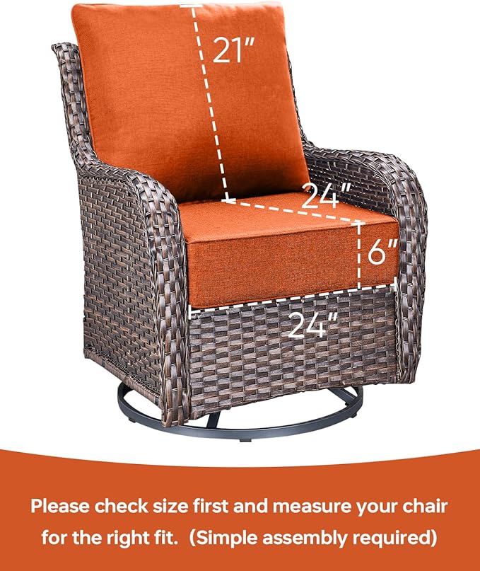 Luxury 24x24x6 Inch Patio Chair Cushions Set of 3 - Memory Foam Deep Seat Water-Resistant Patio Cushion for Lawn Dining Rocking Swivel Chairs Loveseat 3-Seater Sectional Sofa - Orange