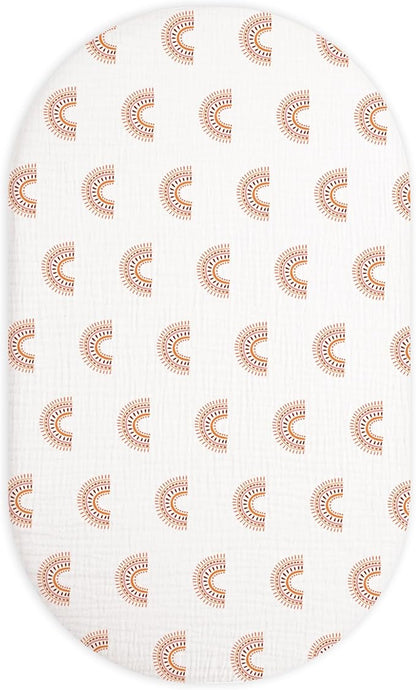 Bassinet Sheet for Baby Boy and Girl, Fitted Sheets for Rectangle, Oval, Hourglass Bassinet Mattress, Muslin Moses Basket Sheets with Neutral Style (Rainbow)