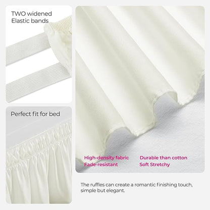 RIMELA Cream Dorm Bed Skirt Twin XL 32 Inch Drop, Easy to Install Extra Long Wrap Around Elastic Dust Ruffle, Bedskirt Silky Fabric Machine Washable (Twin XL 80“L x 39”W & Twin 75“L x 39”W)