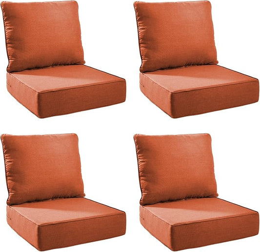 Outdoor Cushion Set for Furniture Patio Furniture, UV Resistant, Water Resistant - 6 Inch Thick Foam Garden Cushions– 22x24 Inch Patio Seat Covers for Chair/Sofa/Couch | Orange | 4-Pack |