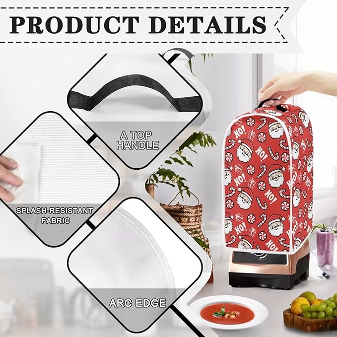 Talayituse Santa Claus Candy Print Blender Dust Cover, Fingerprint Protection Cover for Stand Mixer or Coffee Machine, Christmas Decor Home Kitchen Appliance Covers for Stain Dust Resistant Supplies