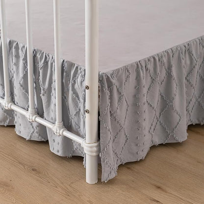 Bed Skirt Queen Size Ruffled Bed Skirt with Split Corners, 18 Inch Drop Dust Ruffle Bed Skirts with Platform, Boho Tufted Shabby Chic Full Size Bed Skirts, Light Grey