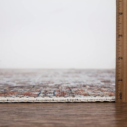 Bloom Rugs Washable Non-Slip 12 ft Runner - Sand/Orange/Purple Traditional Medallion Runner for Entryway, Hallway, Bathroom, and Kitchen - Exact Size: 2.5' x 12'
