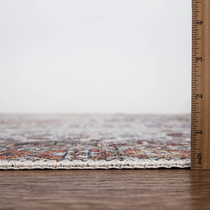 Bloom Rugs Washable Non-Slip 5' x 7' Rug - Sand/Orange/Purple Traditional Medallion Area Rug for Living Room, Bedroom, Dining Room, and Kitchen - Exact Size: 5' x 7'