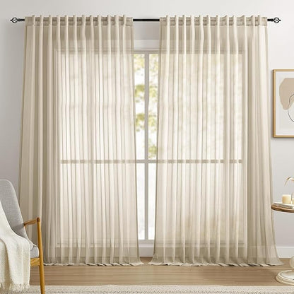 Dreaming Casa Taupe Sheer Curtains 96 Inches Long, Rod Pocket & Back Tab Light Filtering Textured Sheers for Living Room Bedroom, 2 Panels, Each 100" W x 96" L