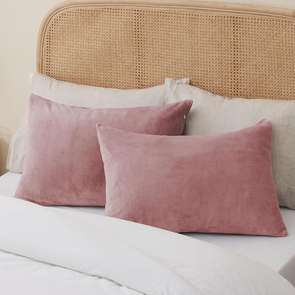 BEDELITE Flannel King Size Pillow Cases Set of 2, Super Soft Fleece Pillowcases with Zipper for Bedroom, Sofa, Couch,Luxury Cozy Fuzzy Velvet Pillow Shams for All Seasons(20x36 Inches,Dusty Pink)