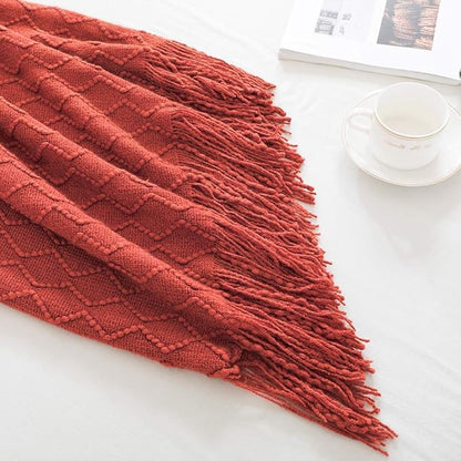 BOURINA Rust Throw Blanket 50 x90 Inches Textured Solid Soft Sofa Throw Bed Runner Knitted Decorative Blanket