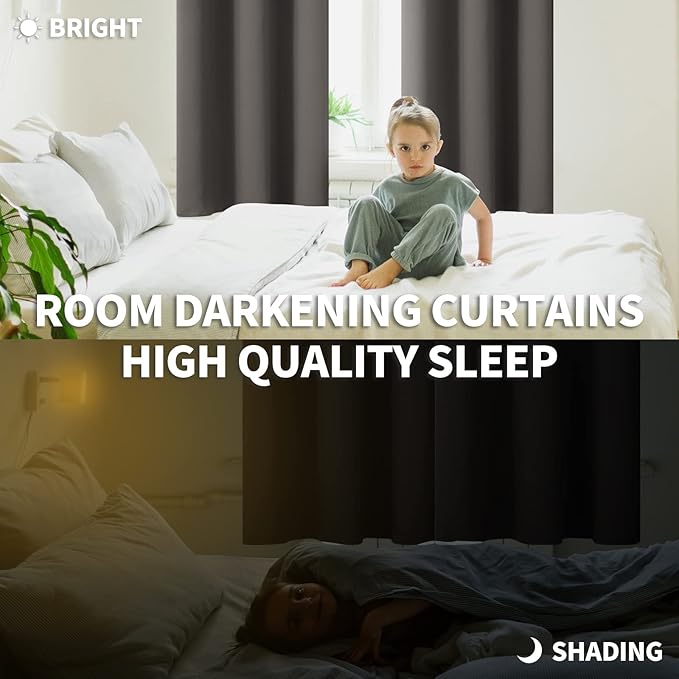 BGment Blackout Curtains for Bedroom 63 Inches Length - Rod Pocket Thermal Insulated 52 Inches Width Room Darkening Window Curtain for Living Room, 52 x 63 Inch, 2 Panels, Grey