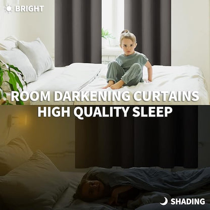 BGment Blackout Curtains for Bedroom 63 Inches Length - Rod Pocket Thermal Insulated 52 Inches Width Room Darkening Window Curtain for Living Room, 52 x 63 Inch, 2 Panels, Grey