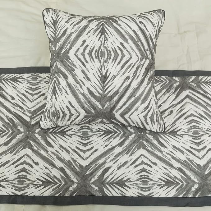 The HomeCentric King/Queen/Twin Grey & White Designer CA King 86"x18" Bed Runner Without Pillow Cover, Quilted Bed Scarf on Cotton Fabric - Grey Semblance