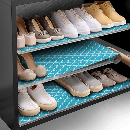Shelf and Drawer Liner for Kitchen Cabinets Non-Adhesive, Strong Grip Non-Slip Thickened Cabinet Liners for Shelves, Waterproof Mats for Dresser Cupboard, Green/White, 12 in x 30 Feet