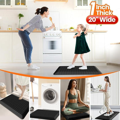StepRite 1” Thick Kitchen Mats for Floor, Anti Fatigue Kitchen Rugs, Non-Slip,Heavy Duty Waterproof Kitchen Rug, Standing Desk Mat，Xmas Decor，Gifts for Friends, Family, Home, Kitchen, Office, (Black)