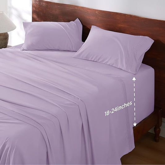 Bedsure Deep Pocket Twin Sheets Set - Fits Mattresses Up to 21 Inches Thick -3 Piece GentleSoft Bed Sheets, Moisture Wicking, Soft & Cooling Bedsheet & Pillowcases, Easy & Secure Fit, Light Purple