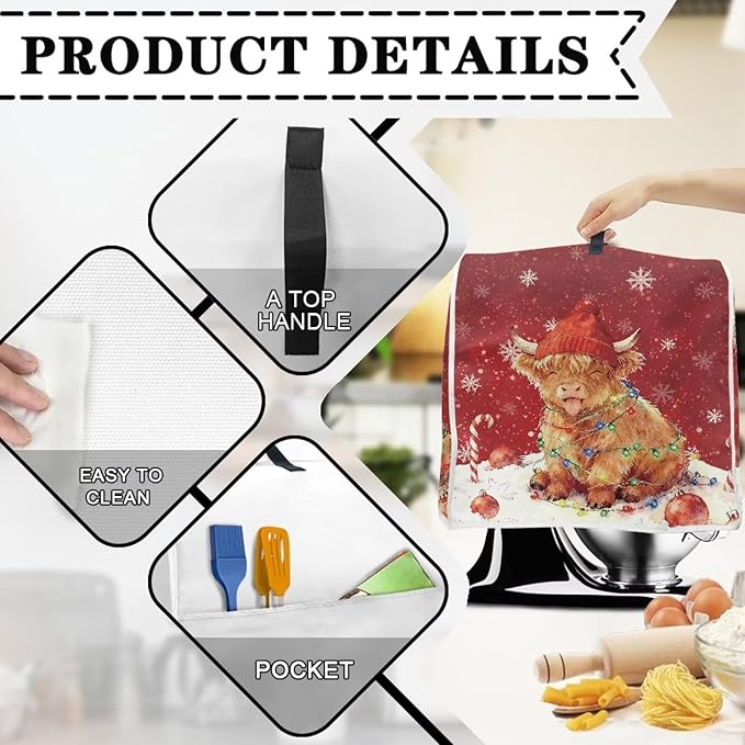 Highland Cow Stand Mixer Cover Dust Protective Christmas Stand Mixer Covers For Kitchen Aid 6-8 Quart Mixers Dustproof Cloth Cover for Small Appliance Protector Gift for Friends