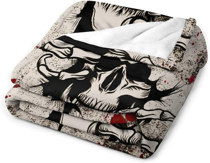 Horror Skull Throw Blanket, Halloween Day of The Dead Vintage Gothic Scary Blood Hand Soft Warm Fleece Blanket for Bed Couch Living Room All Season, 30"x40"
