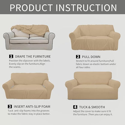 Easy-Going Stretch Oversized Chair Sofa Slipcover 1-Piece Couch Sofa Cover Furniture Protector Soft with Elastic Bottom for Kids Spandex Jacquard Fabric Small Checks Sand