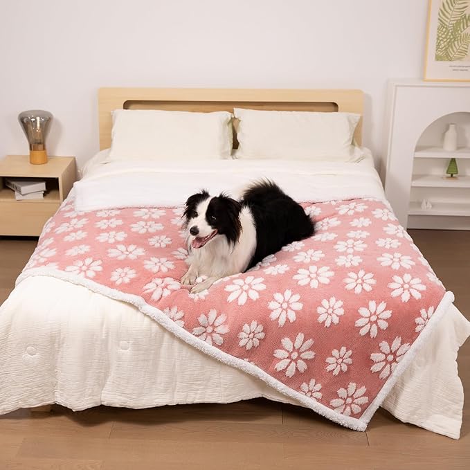 Waterproof Blanket for Dog Puppy Cat, Cute 3D Textured Flower Dog Blanket for Bed Couch Sofa, Soft Liquid Pee Proof Furniture Protector, 30"x40", Pink
