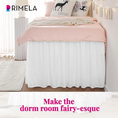 RIMELA Dorm Bed Skirt Twin XL 42 Inch Drop, Easy to Install Extra Long Wrap Around Elastic Dust Ruffle, White Bedskirt Solid Silky Fabric Machine Washable (Twin XL 80“L x 39”W & Twin 75“L x 39”W)