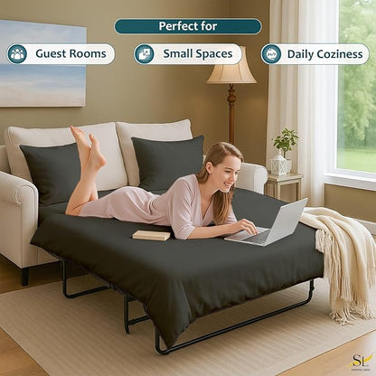 Luxury Queen Sleeper Sofa Bed Sheet Set,100% Egyptian Cotton, 338 Thread Count, Queen Size (60 x74 +6 Inch Deep Pocket) Soft and Light Weight 4pcs Sofa Set (Dark Grey Solid)