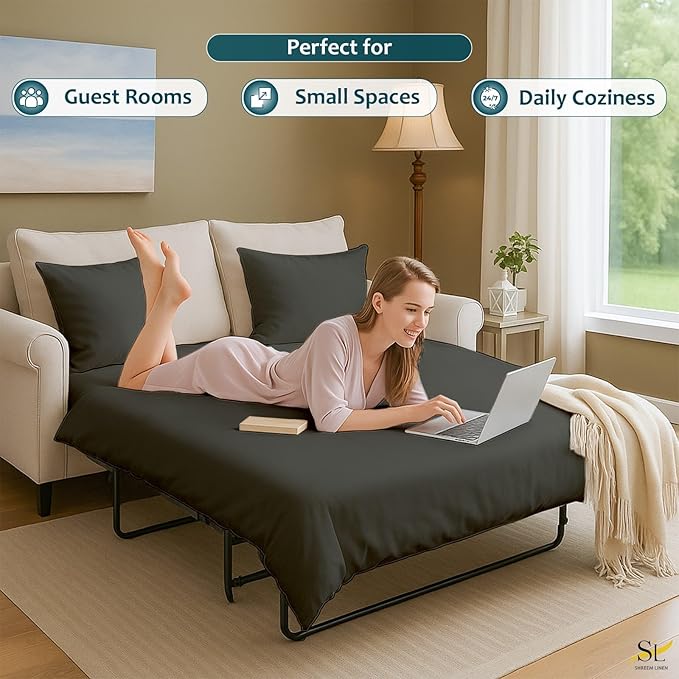 Queen Sheet Set, Luxury 338 Thread Count Sateen, 100% Egyptian Cotton Deep Pocket Queen Sheets with All Around Elastic, Bedding Set (Dark Grey Solid)