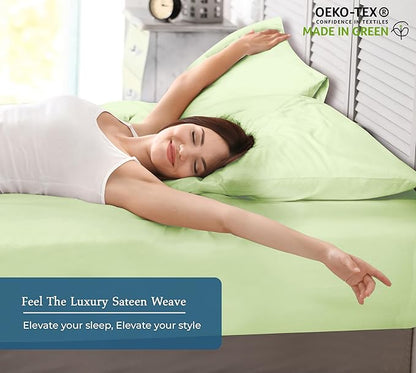 Royale Linens 400 Thread Count 100% American Grown Cotton Fitted Sheet Full Size - All Around Elastic Fitted Sheet - Luxury Sateen Weave - Snug Fit Bottom Sheet Fit Up to 16" (Full, Florentine Sage)