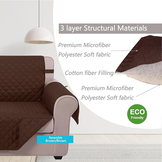 U-NICE HOME Reversible Sofa Cover Couch Cover for Dogs with Elastic Straps Water Resistant Furniture Protector for Pets Couch Cover for 3 Cushion Couch (Sofa, Brown/Brown)
