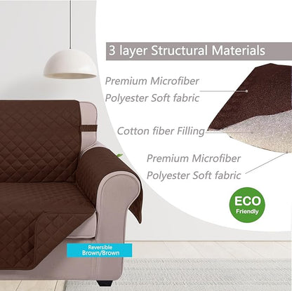 U-NICE HOME Large Sofa Cover Reversible Couch Cover for Dogs with Elastic Straps Water Resistant Furniture Protector for Pets Couch Cover for 4 Cushion Couch (Oversized Sofa, Brown/Brown)