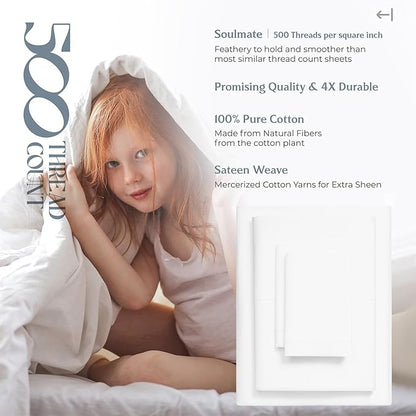 Mayfair Linen 100% Egyptian Cotton 2 Pack Queen Sheet Set - Luxury 500 Thread Count Cotton Sheets Queen Size (8 PC, Light Blue), Soft, Cooling, Sateen Weave, 16" Deep Pocket Hotel Quality Bed Sheet