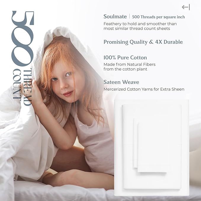 Mayfair Linen 100% Egyptian Cotton 2 Pack Twin XL Sheet Set - 500 Thread Count Cotton Sheets Twin XL Size (6 PC, Light Blue), Soft, Cooling, Sateen Weave, 16" Deep Pocket College Dorm Room Bed Sheet