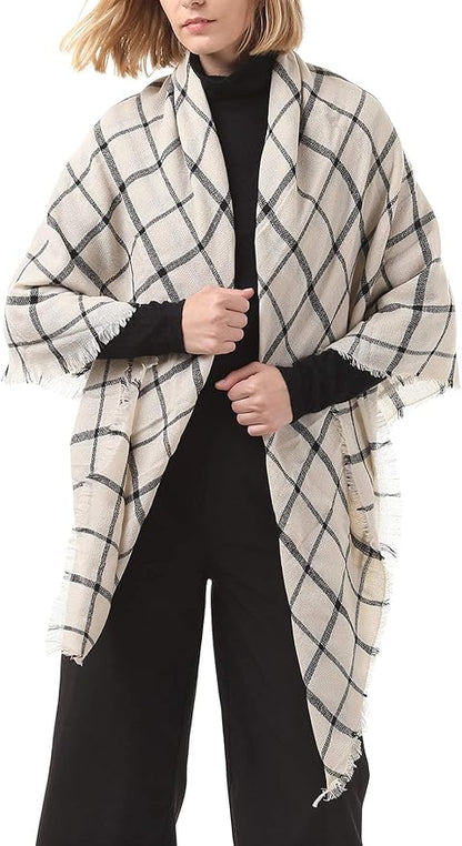 American Trends Women's Cozy Warm Winter Fall Blanket Scarf Stylish Soft Chunky Checked Giant Scarves Shawls