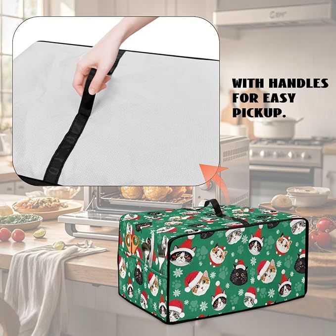 Christmas Decorations Countertop Convection Oven Cover Dust-Proof Toaster Oven Cover with Pockets, Countertop Convection Oven Protector, S, Christmas Hat Cat Paw Snowflake Green