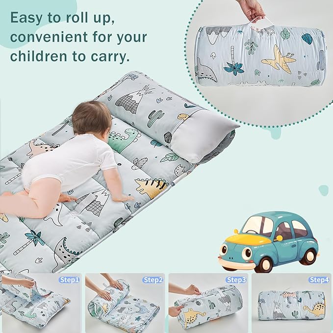 Toddler Nap Mat with Removable Pillow,Ultra Soft Slumber Bags for Girls,Kids Sleeping Bags with Roll Up Design, Perfect for Preschool,Daycare,Kindergarten