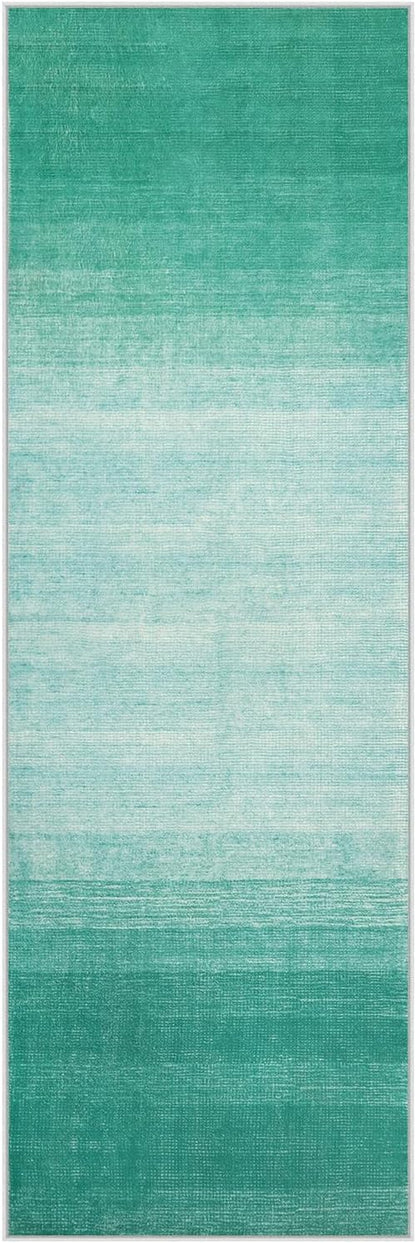 Wonnitar Teal Kitchen Runner Rugs 2x6 ft, Washable Modern Ombre Non-Slip Laundry Room Runner Rug, Abstract Bathroom Carpet Runner Low Pile Floor Carpet for Bedroom Doorway Entryway (Teal, 2'x6')