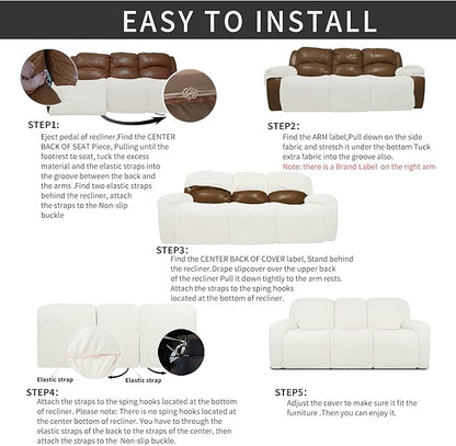 Easy-Going 8 Pieces Recliner Sofa Stretch Sofa Slipcover Sofa Cover Furniture Protector Couch Soft with Elastic Bottom Kids, Spandex Jacquard Fabric Small Checks Cream