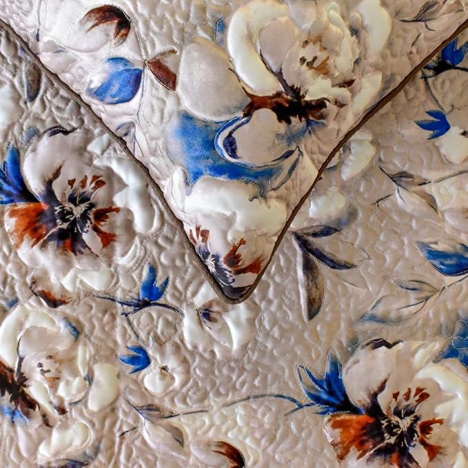 The HomeCentric King/Queen/Twin Ivory Decorative Queen 74"x18" Bed Runner with One Pillow Cover, Floral, Quilted Bed Scarf on Satin Fabric - Floral Harmony
