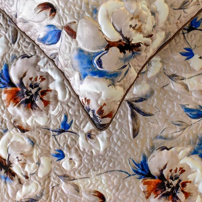 The HomeCentric King/Queen/Twin Ivory Decorative Twin 53"x18" Bed Runner with One Pillow Cover, Floral, Quilted Bed Scarf on Satin Fabric - Floral Harmony