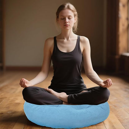 Meditation Floor Pillow Set of 2, Round Large Pillows Seating for Adults, Tufted Corduroy Cushion for Tatami Living Room, 22x22 Inch FP-Lblue-R