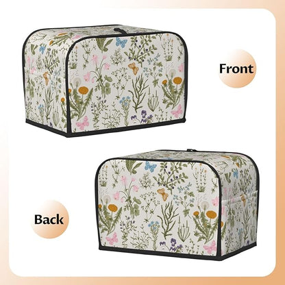 Vintage Flower Wild Herb Floral 2 Slice Toaster Cover, Waterproof Toaster Dust Cover Bread Maker Protective For Small Kitchen Appliance Dining Room Home Table Decor Gifts