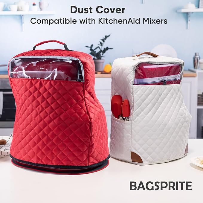 BAGSPRITE Stand Mixer Cover with Appliance Sliders Compatible with KitchenAid Mixer 4.5/5 Quart with Pockets for Kitchen Aid Accessories and Attachments