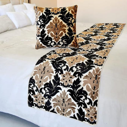 The HomeCentric King/Queen/Twin Brown Decorative King 90"x18" Bed Runner Without Pillow Cover, Damask Bed Scarf on Velvet Fabric - Victoria