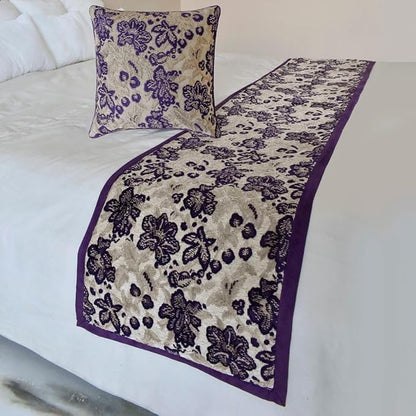 The HomeCentric King/Queen/Twin Purple Designer King 90"x18" Bed Runner with Pillow Cover, Floral, Velvet Bed Scarf on Velvet Fabric - Plum Petal