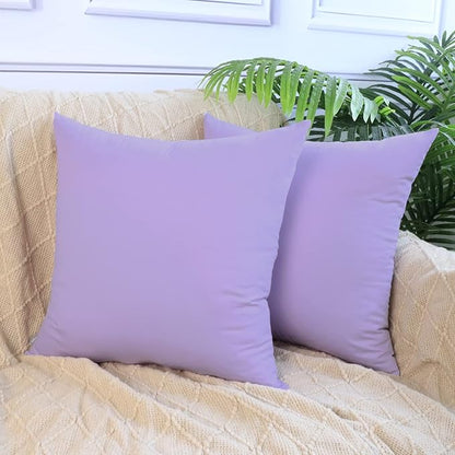 4-Pack 100% Cotton Comfortable Solid Decorative Throw Pillow Case,Thmyo Square Cushion Cover Pillowcase Sublimation Blank Pillow Covers DIY Throw Pillowcase for Sofa(18x18 inch/ 45x45cm,Light Purple)