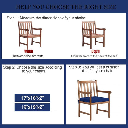 idee-home Outdoor Chair Cushions Set of 4, 17" x 16" Outdoor Seat Cushion Waterproof Patio Furniture with Ties, Dining Chair Pads