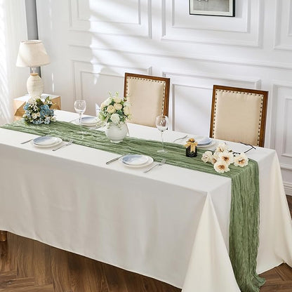 BALCONY & FALCON 2 Pack Sage Green Cheesecloth Table Runner 10FT 120 Inch Rustic & Boho Farmhouse Gauze Cheese Cloth Runners for Wedding Fall Thanksgiving Christmas Party Baby Shower Birthday Decor